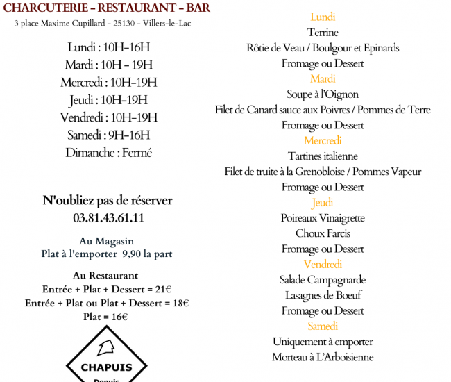 Menu du 16 au 21 Février