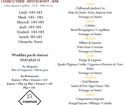 Menu du 9 au 14 Février