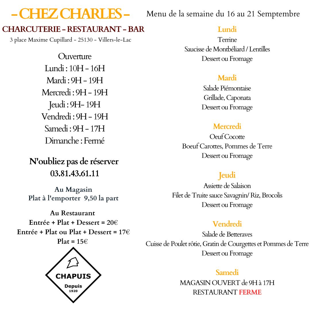 Menu du 16 au 21 septembre