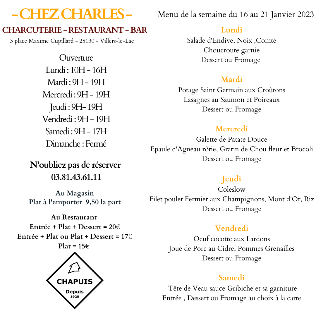 Menu du 16 au 21 janvier
