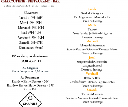 Menu du 02 au 07 juin