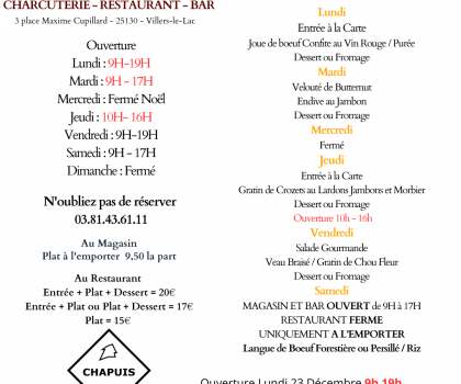 MENU DU 23 AU 28 DECEMBRE