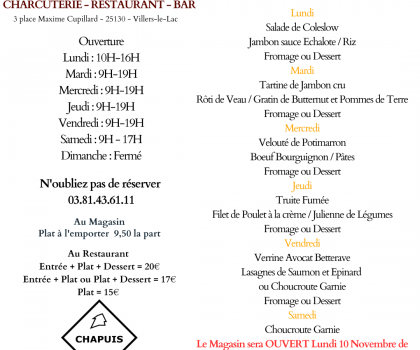 Menu du 3 au 8 Novembre