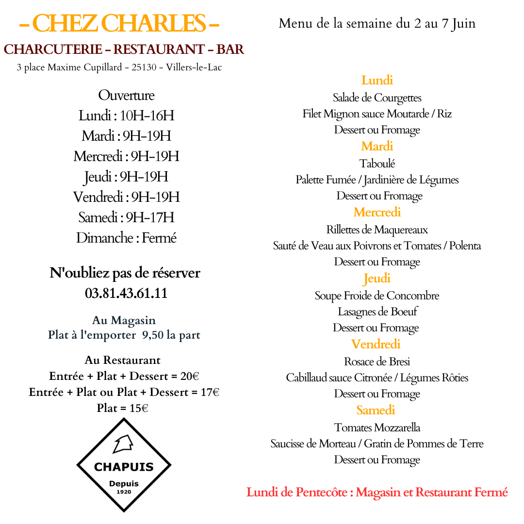 Menu du 02 au 07 juin