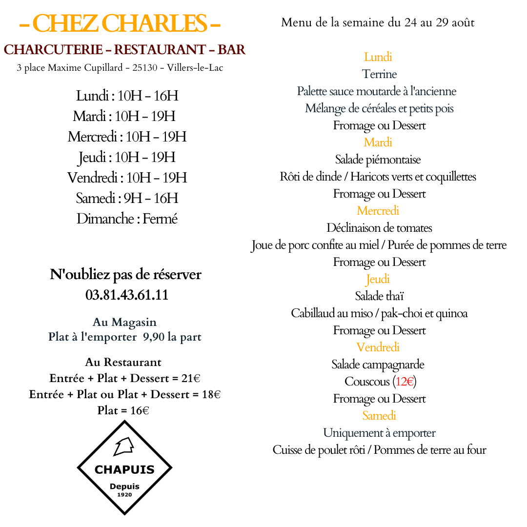 menu du 24 au 29 aout