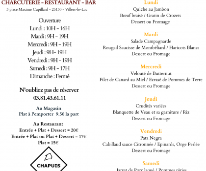 Menu du 23 au 28 Janvier