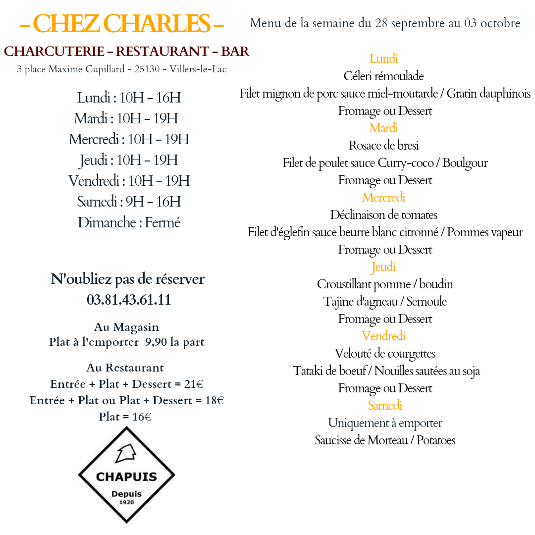 menu du 28 septembre au 03 octobre