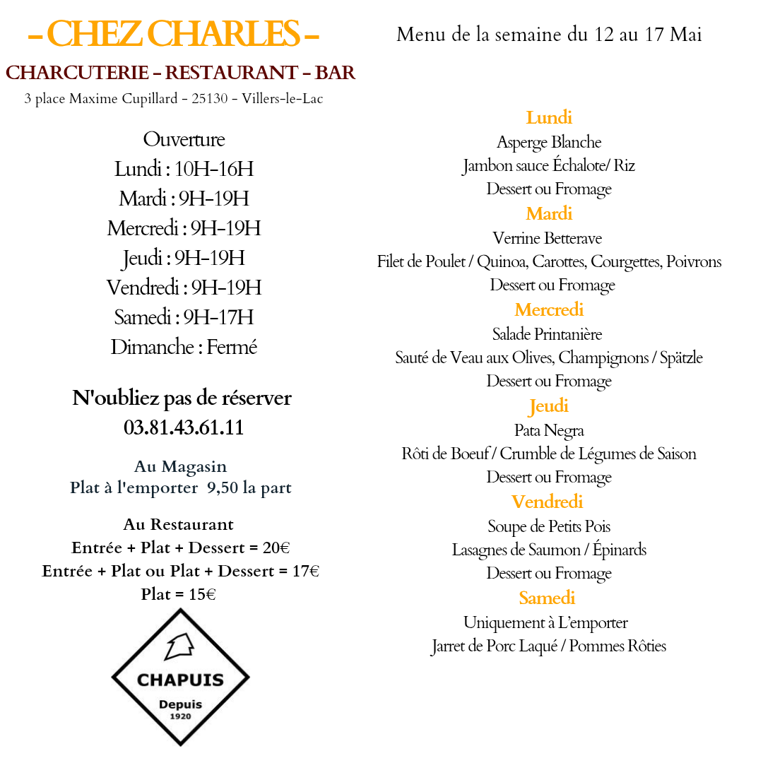 Menu du 12 au 17 mai
