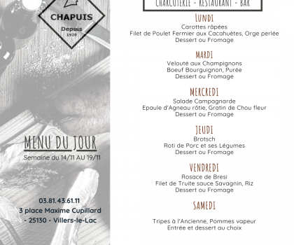 Menu de la semaine du 14 au 19 novembre