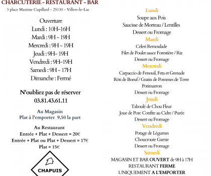 Menu du 25 au 30 Novembre