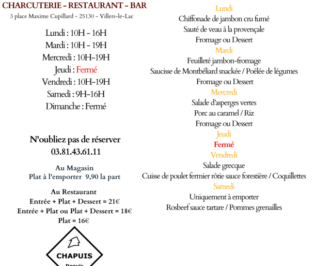 menu du 11 au 16 mai