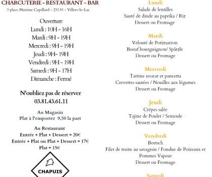 Menu de la semaine 30 janvier au 4 Février
