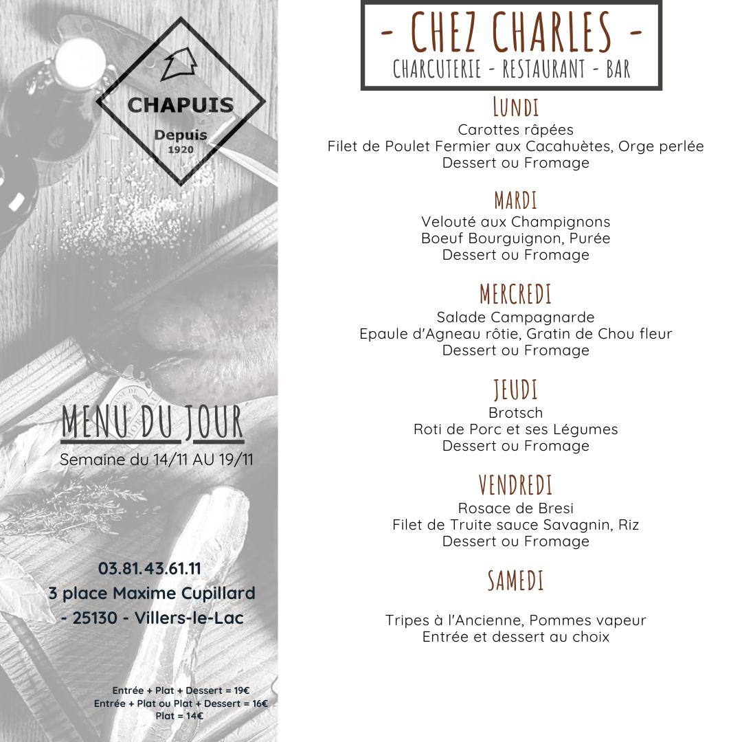 Menu de la semaine du 14 au 19 novembre