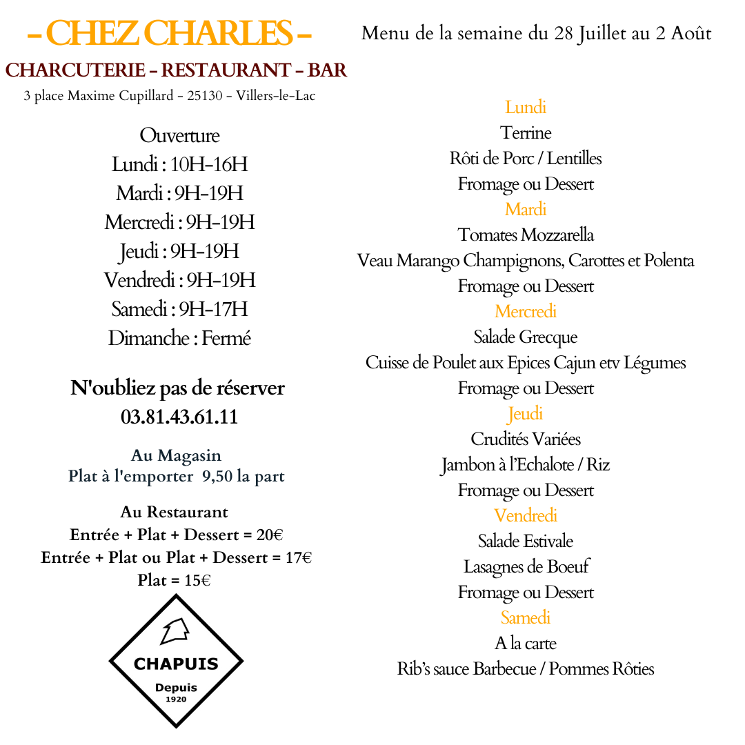 Menu du 28 Juillet au 2 Août