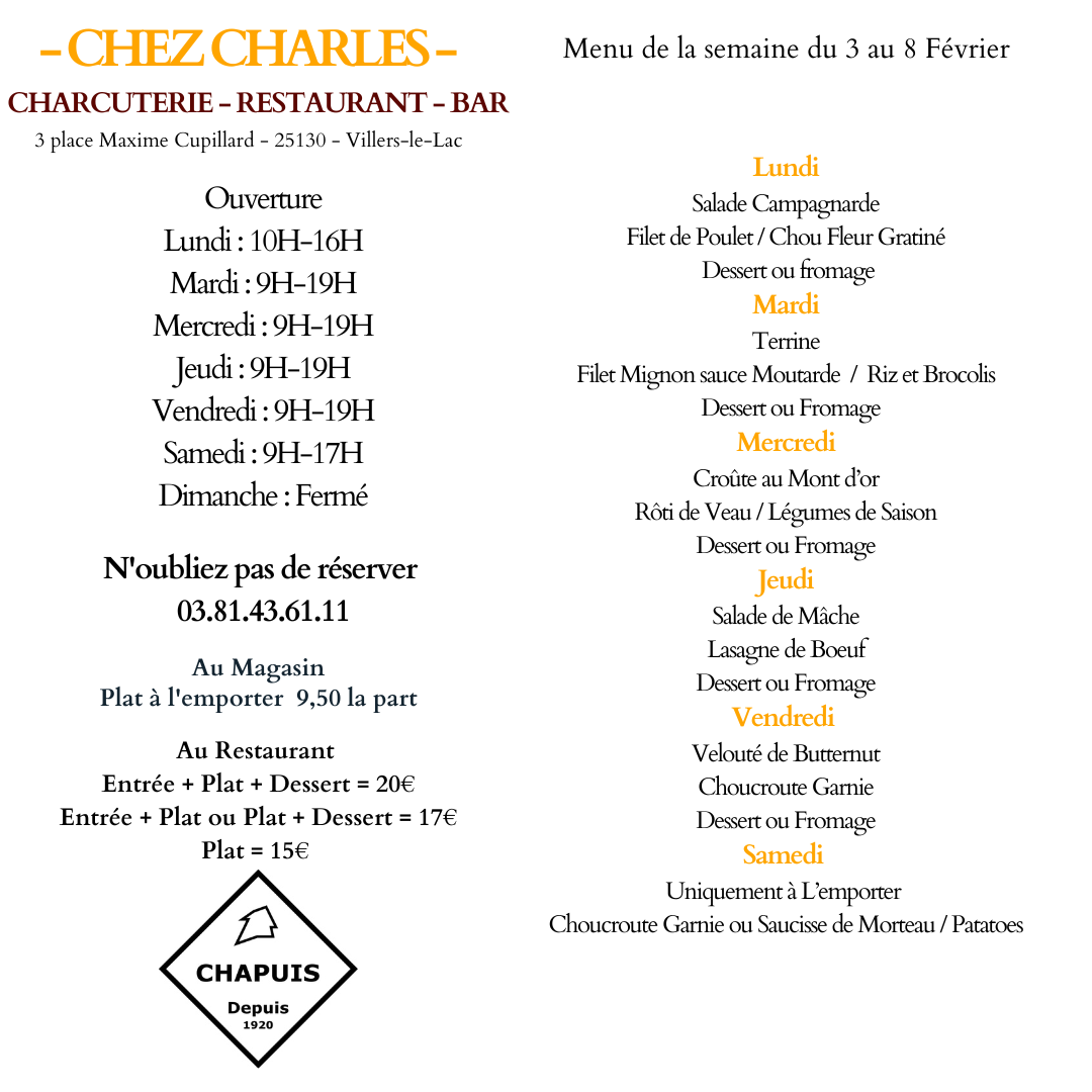 Menu du 3 au 8 Février 2025