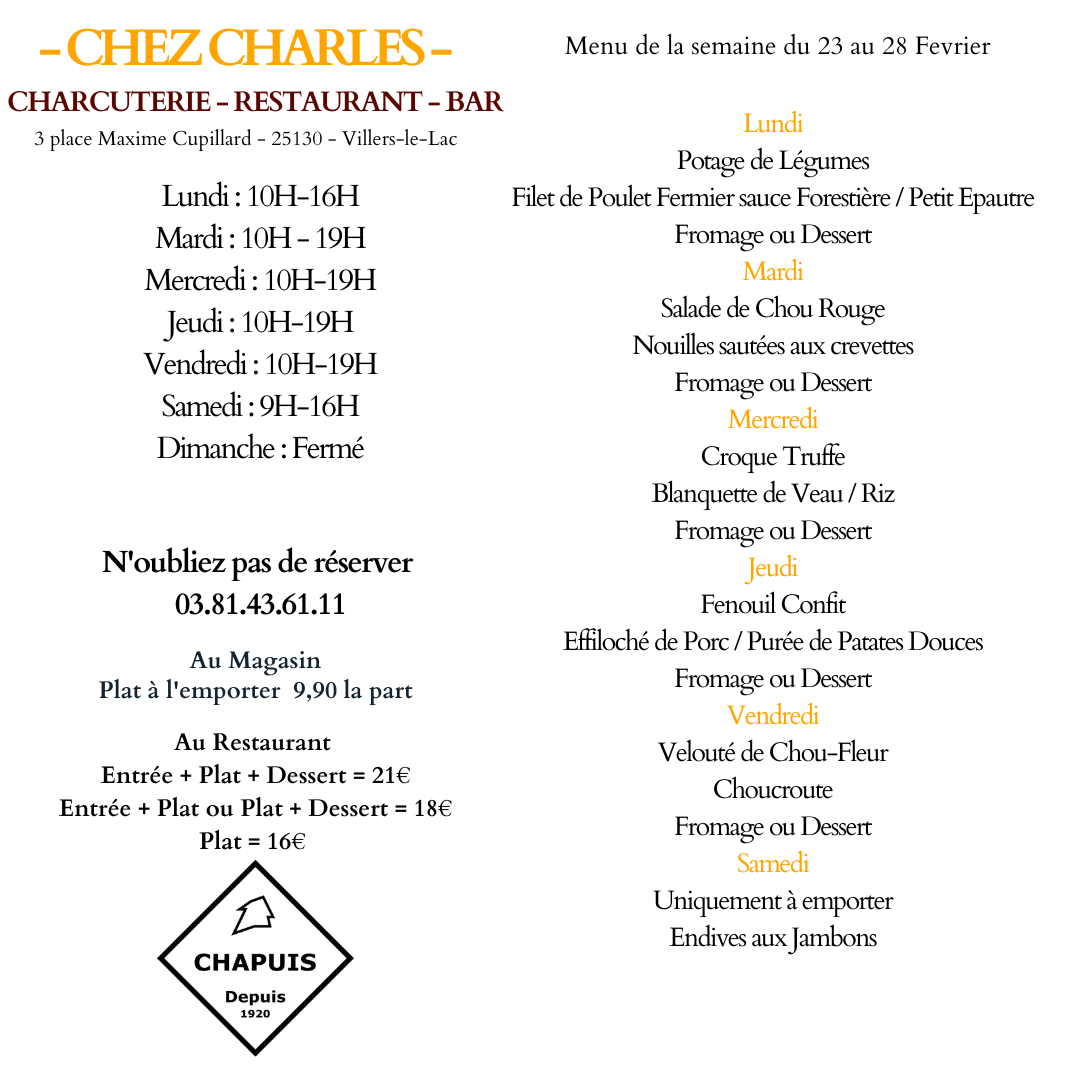 Menu du 23 Février au 28 Février