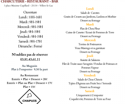 Menu du 10 au 15 Février