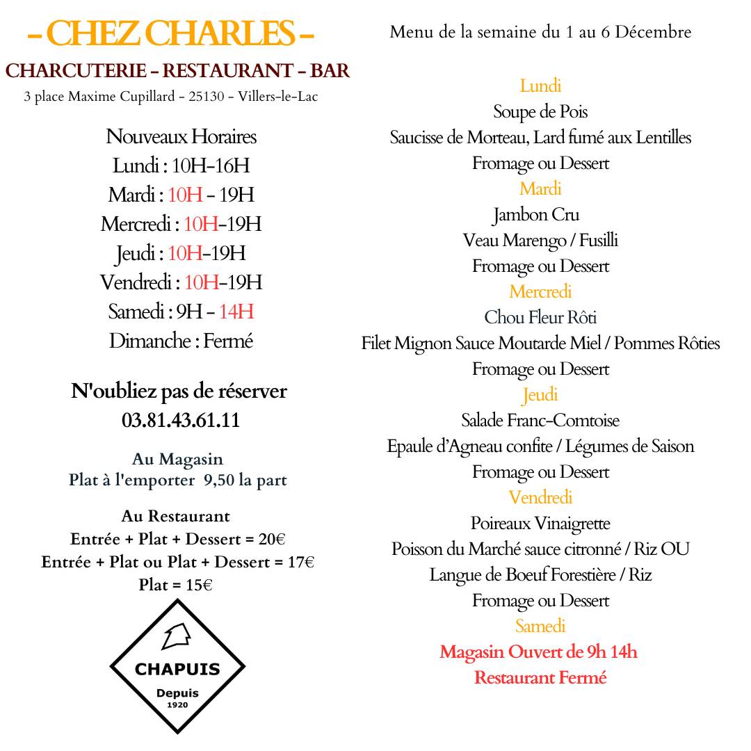 Menu du 1 au 6 Décembre