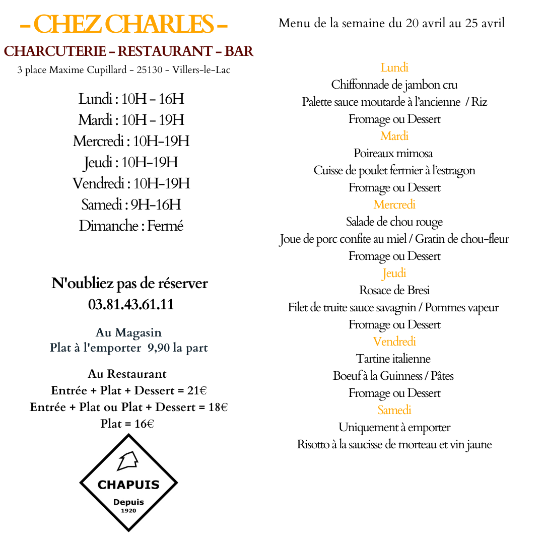 menu du 20 au 25 avril