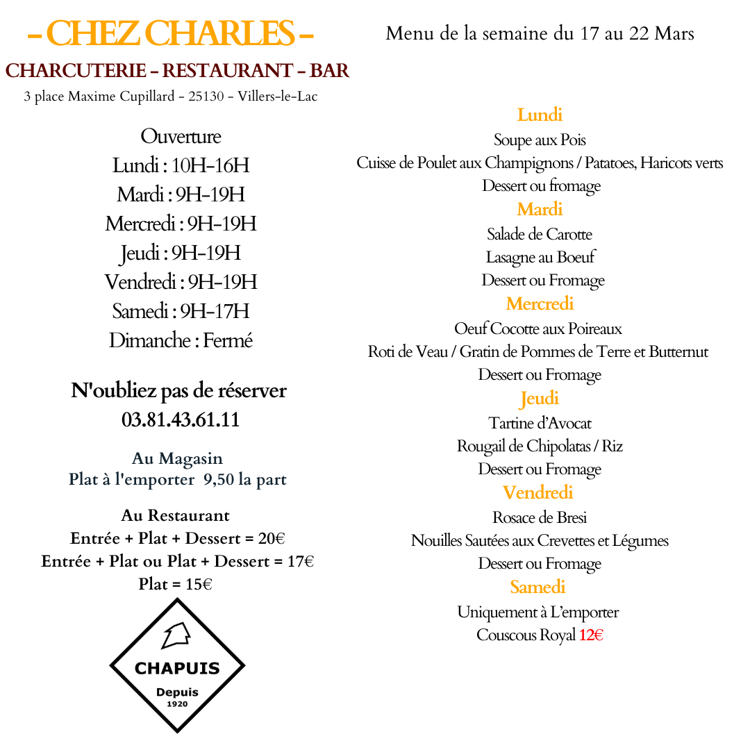 Menu de la semaine 17 au 22