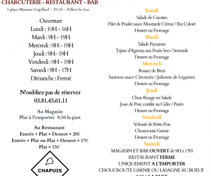 Menu du 23/09 au 28/09