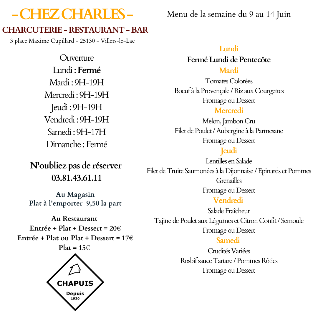 Menu du 9 au 14 juin