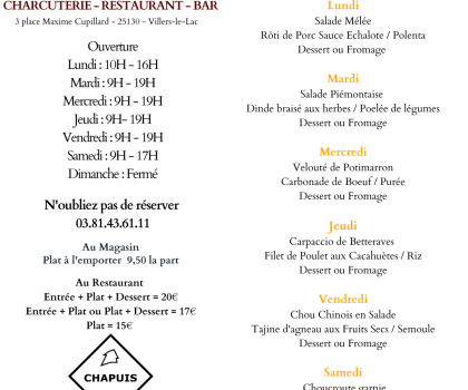 Menu du 20 au 25 Février