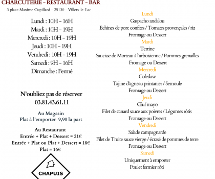 MENU DU 1 AU 6 JUIN
