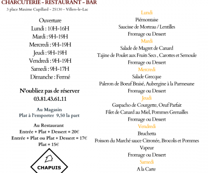 Menu du 25 au 30 Août