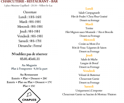 Menu du 3 au 8 Février 2025