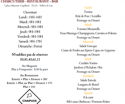 Menu du 28 Juillet au 2 Août