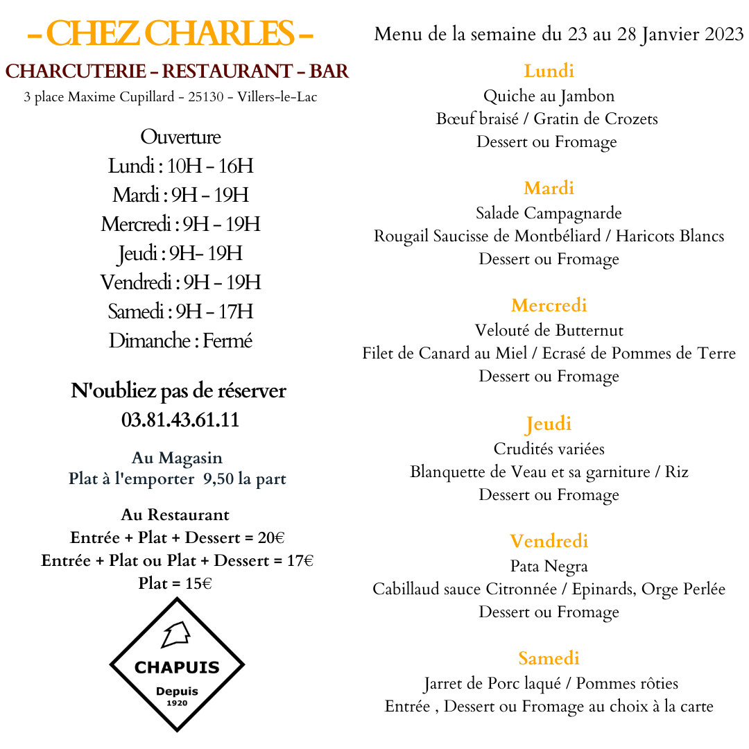 Menu du 23 au 28 Janvier