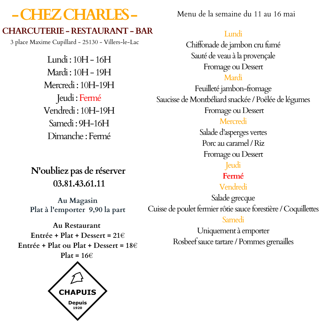 menu du 11 au 16 mai