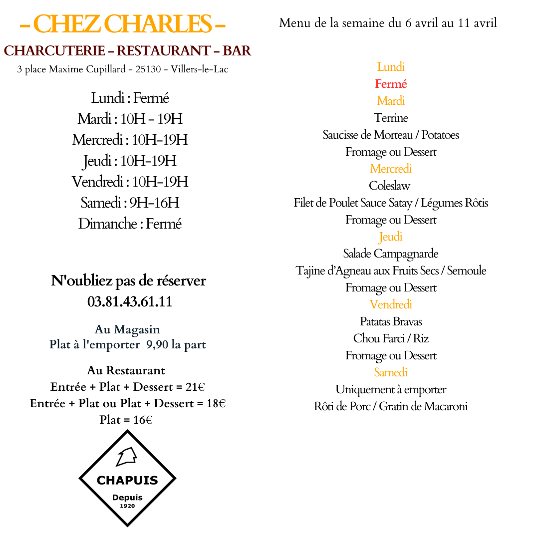 Menu du 6 au 11 Avril