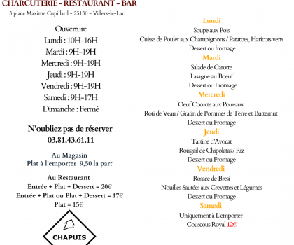Menu de la semaine 17 au 22