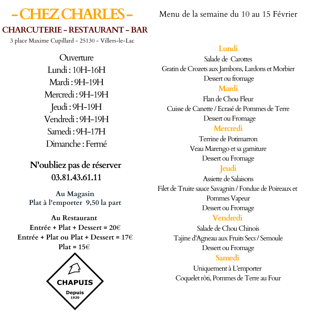 Menu du 10 au 15 Février
