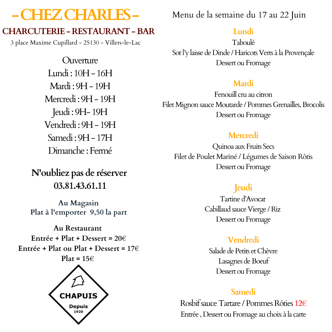 Menu de la semaine 17/06 22/06