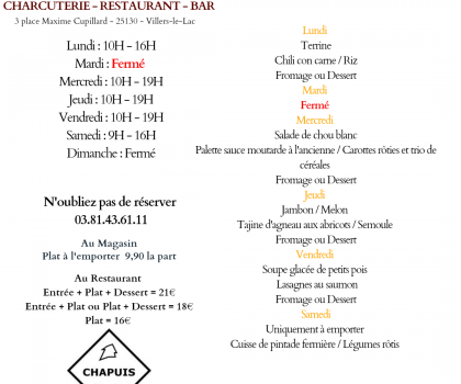 MENU DU 13 AU 18 JUILLET