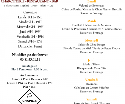 Menu de la semaine du 27 Février au 4 Mars