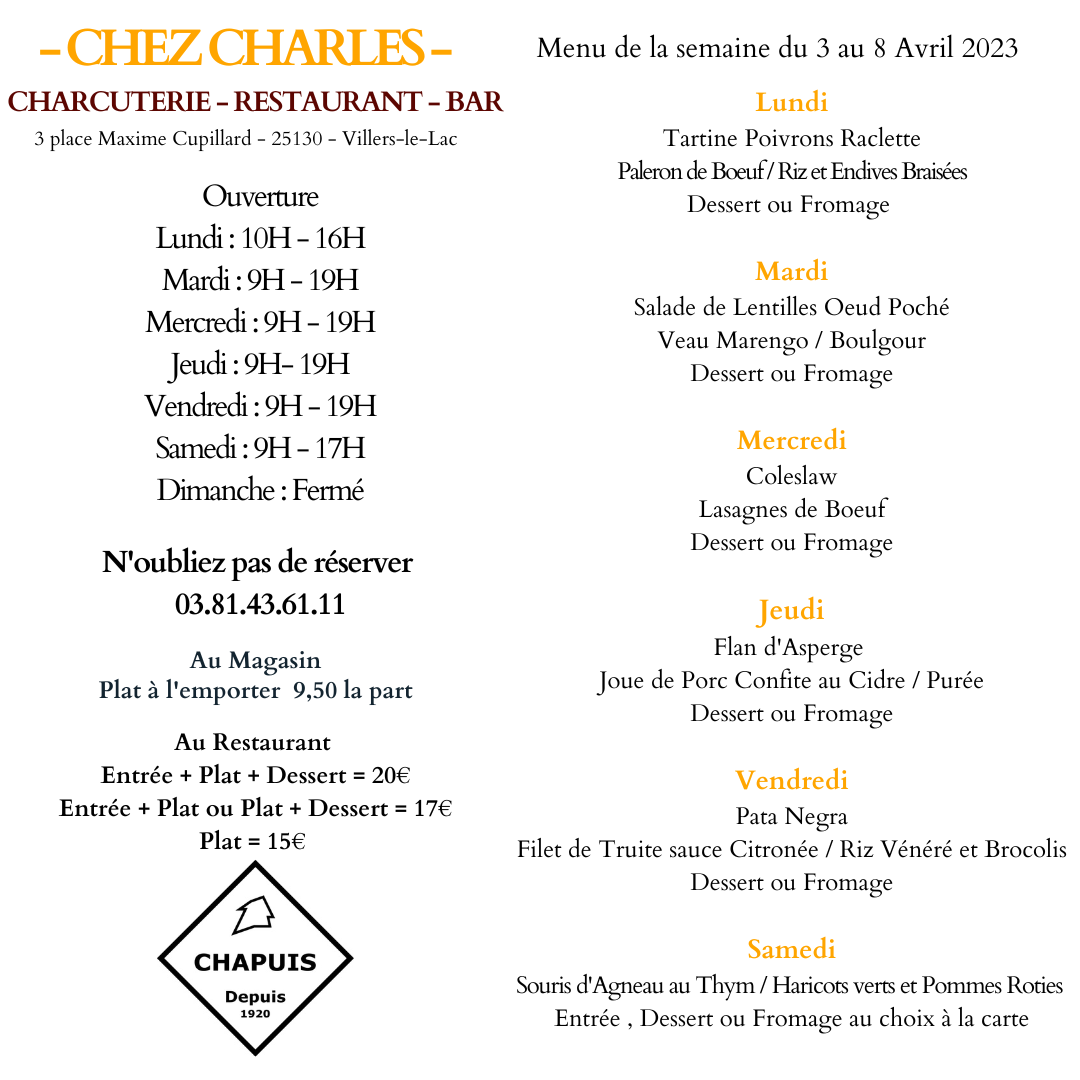 Menu du 3 au 8 Avril