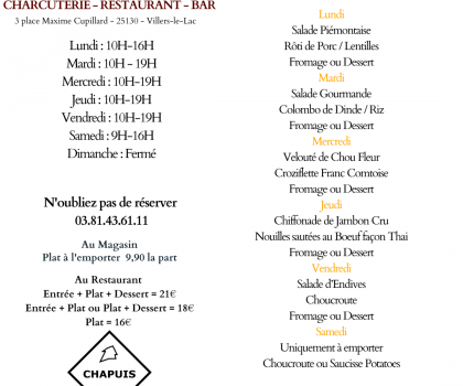 Menu de la semaine du 26 au 31 Janvier