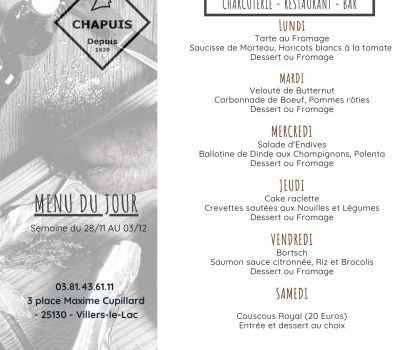 Menu du 28 novembre au 3 decembre