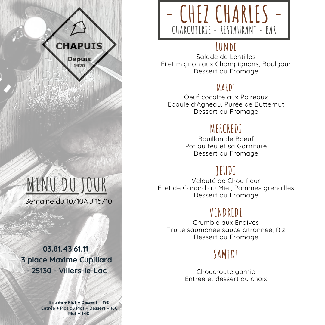 Menu du 10 au 15 octobre