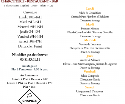 Menu du 3 au 8 Mars
