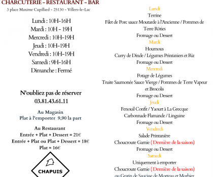 Menu du 23 au 28 Mars