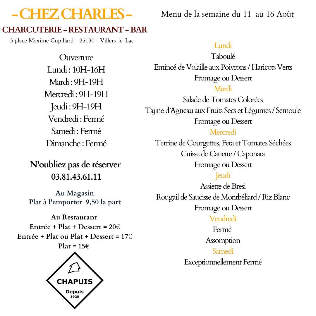 Menu du 11 au 16 Août