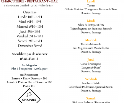 Menu du 19 au 24 Août