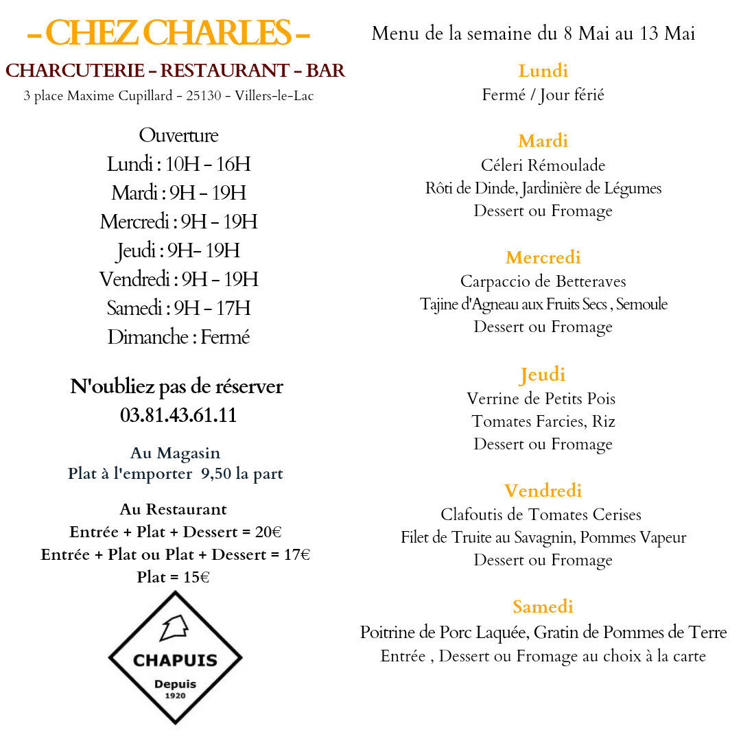 Menu du 9 au 13 mai