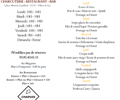 MENU DU 20 AU 25 JUILLET