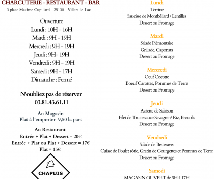 Menu du 16 au 21 septembre